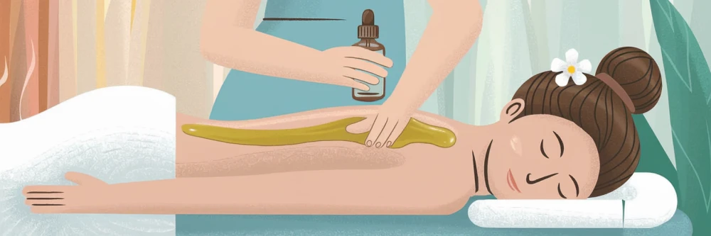 Illustration captivante d'une scène de massage relaxant, mettant l'accent sur l'utilisation de l'huile au CBD pour la relaxation musculaire et le bien-être global.