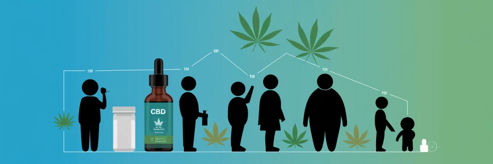 Illustration captivante sur la relation entre le poids corporel et le dosage de CBD, présentant des silhouettes et des mesures pour clarifier ces recommandations.