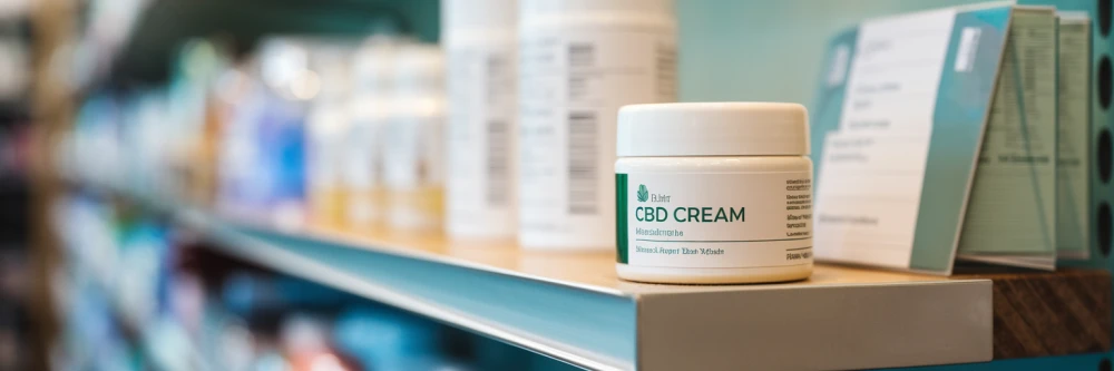 creme cbd sur un étal en pharmacie